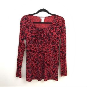 SUNDANCE Red And Black Velvet Long Sleeve Top